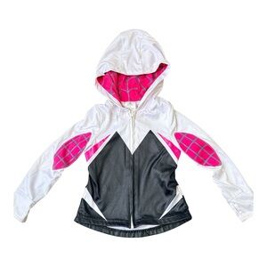 Disney Spider-Gwen Zip Up Hoodie Jacket Girls Size 4 White Pink Black Superhero